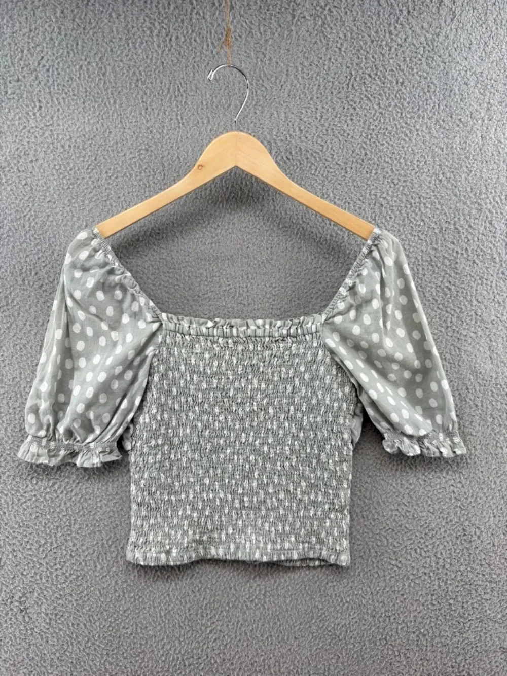Abercrombie & Fitch Polka Dot Smocked Puff Sleeve Top M